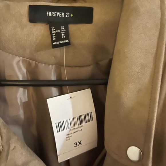 Forever 21 Taupe Faux Suede Motorcycle Jacket Size 3X NWT - Picture 3 of 3